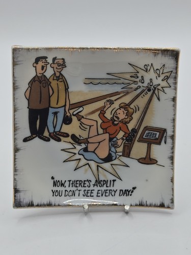 Vintage MCM Adult Humor Plaque Trinket Tray Plate Bradley Japan Bowling Splits