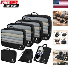 7 Set Compression Packing Cubes for Travel, 8.6 x 1.5 x 12 inches, Black