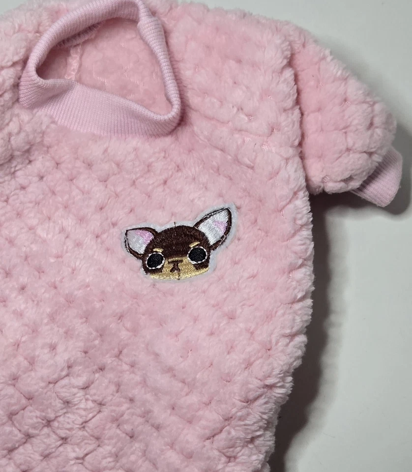Pink Soft Fuzzy Dog Sweater Shirt Size Medium Embroidered Cute Chihuahua Face  - Image 2 of 4