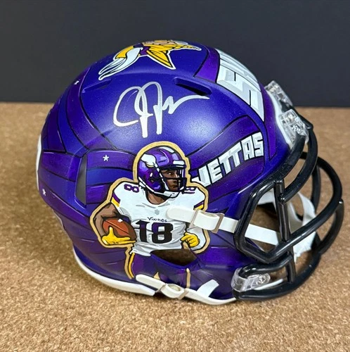 JUSTIN JEFFERSON SIGNED 1/1 MIKE FLOYD CUSTOM ART MINI HELMET FANATICS CERT AUTO