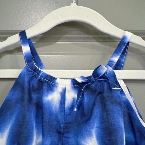 Janie And Jack Girls Shibori Jumpsuit Size 4 Blue & White Tie-Dye Halter - Picture 2 of 8