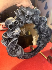 Vintage Skull and Dragon Mirror Resin Wood He...