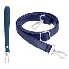 28-52 Inch Adjustable Leather Purse Strap with Wristlet, Dark Blue/Silver