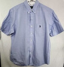 U.S. Polo Assn Men's Large Shirt Short Sleeve Blue Casual Button Up Wrinkle Free