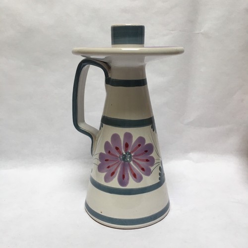 Portacandele ceramica italiana vintage fiori blu viola alto 7" firmato - Foto 4 di 10