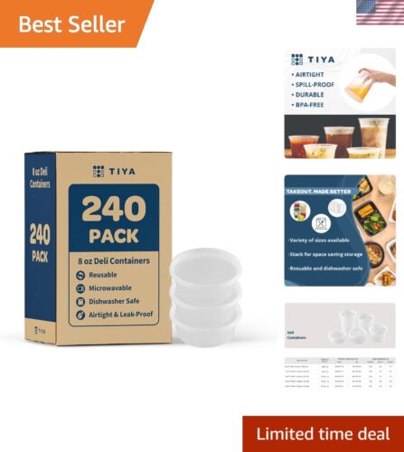 TIYA Takeout Food Containers - 8oz Bulk 240 Pack with Lids - Food Storage to-...