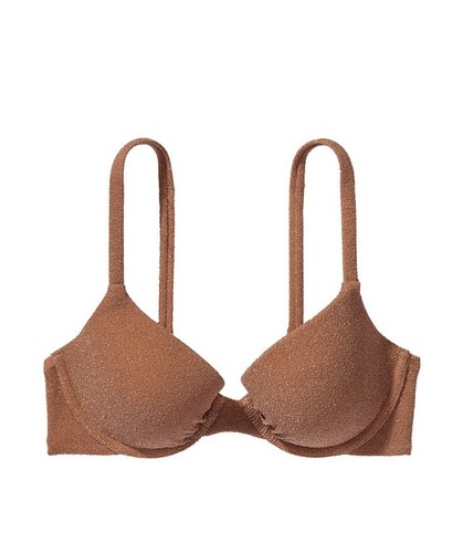 Victoria's Secret Shimmer Push Up Bikini Top & Brazilian Bottom Swim Light Brown - Picture 7 of 9