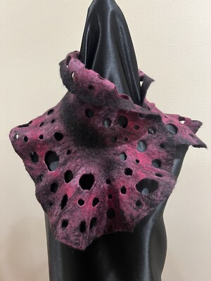 Felt Art/ Art-to-wear/Wet Felted Collar/Neck Warmer/ Scarf  Raspberry Lace 