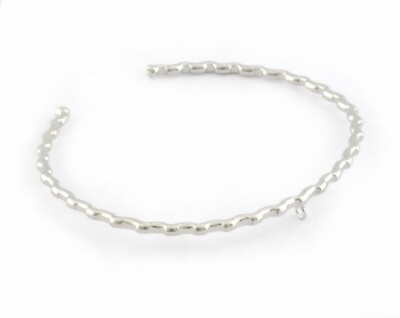 Ribbed Open Bangle Bracelet Base,with loop Shiny silver plated brass 58mm 5310