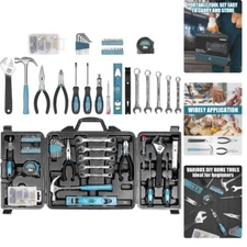 Compact 144-Piece Tool Kit with Wrenches, Hammer & Measure Tape for Repairs