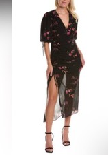 ALLSAINTS Safiya Solanio Black V Neck Short Sleeve Floral Print Dress US Size 10