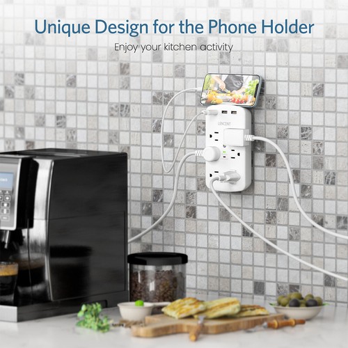 LENCENT Outlet Extender Multi Plug Outlet w/ 3 USB Charger Port Wall Adapter Tap - Picture 6 of 9
