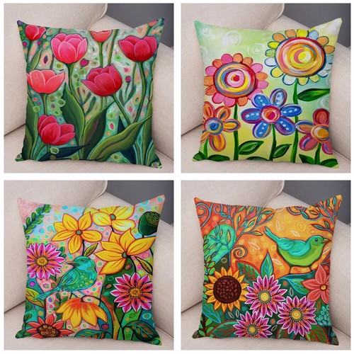 Watercolor Floral Cushion Cover Cartoon Butterfly Plant Pillowcase Pillow Case - Picture 6 of 72