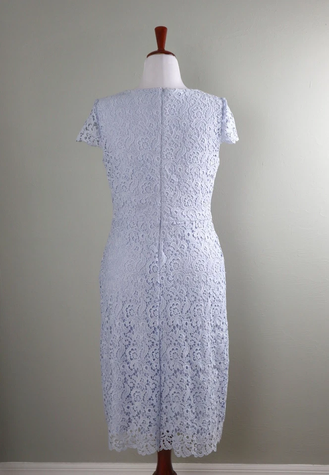 LAUREN RALPH LAUREN $139 Blue V-Neck Guipure Lace Lined Sheath Dress Size 10 - Image 4 of 4