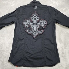Roar Shirt Mens Small Black Pilot SR Long Sleeve Button Up Epaulets Fleur De Lis