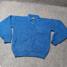 Vintage Boundary Waters Sweater Men XL Blue Henley Neck Collared