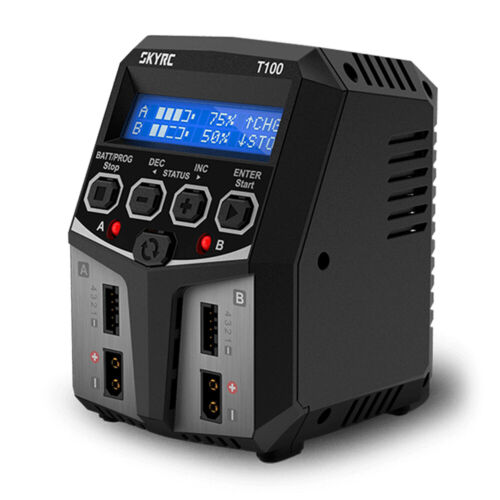 SKYRC T100 AC Lipo Battery Balance Charger Dual 5A 2X50W 2-4S RC Car Charger - 第 1/18 張圖片