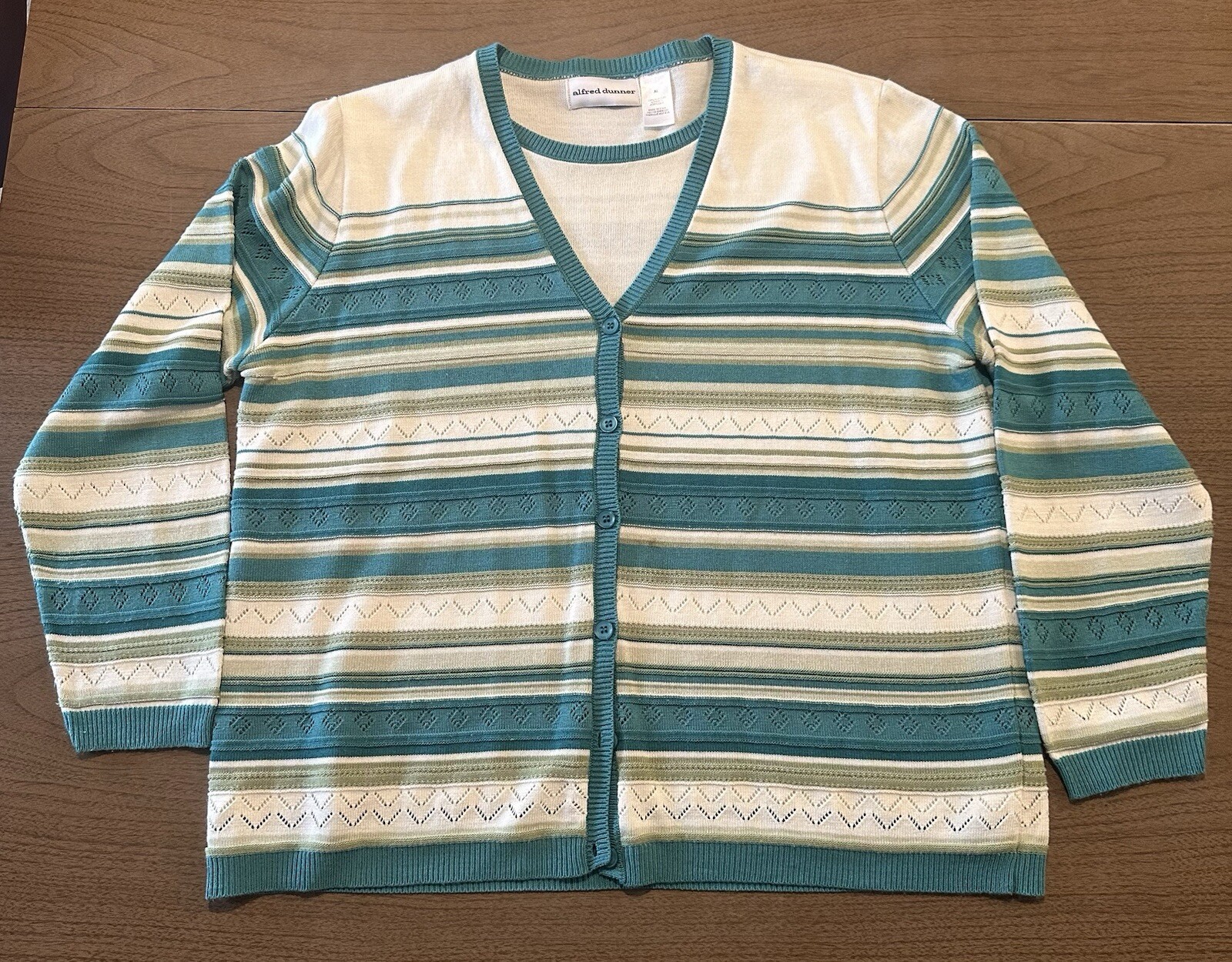 Alfred Dunner Womens Striped Button Up Cardigan Sweater Size XL Acrylic