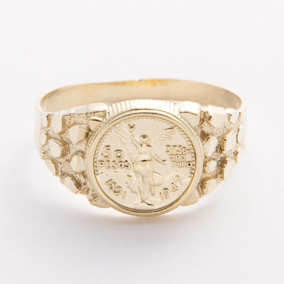 Solid 10K Gold Mexian 50 Pesos Centenario Nugget Signet Ring Yellow Gold - Image 2 of 4