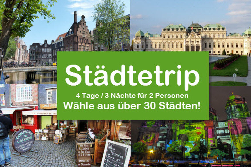 3 Tage für 2 wähle aus: ca.30 Städten in 11 Ländern, Hotels (bis 5*) Wert 349,-