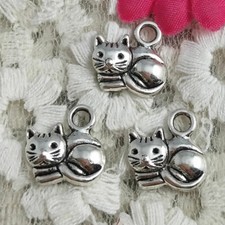 Free Ship 80 Pcs Antique Silver Cat Charms 14X14MM H-2693