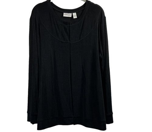 Chicos Travelers Jacket Size XL Solid Black Hook & Eye Front Long Sleeve Stretch