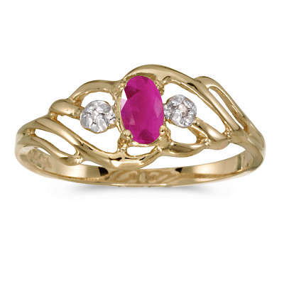 Ring 10 Karat Gelbgold ovaler Rubin und Diamant