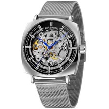 Luxury Mens Automatic Watch Skeleton Waterproof Wristwatch Round Dial Mesh Steel