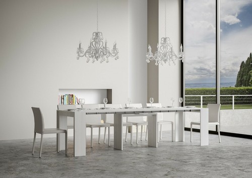 Tavolo consolle allungabile MIA bianco frassino fino a 14 posti cucina e pranzo - Foto 2 di 3
