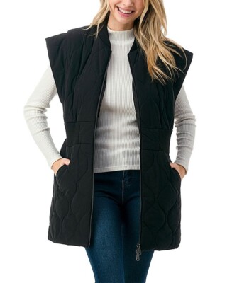 Marcus Adler Women's Zipper Front Quilted Long Vest COAT IN BLACK SIZE L/XL NEW