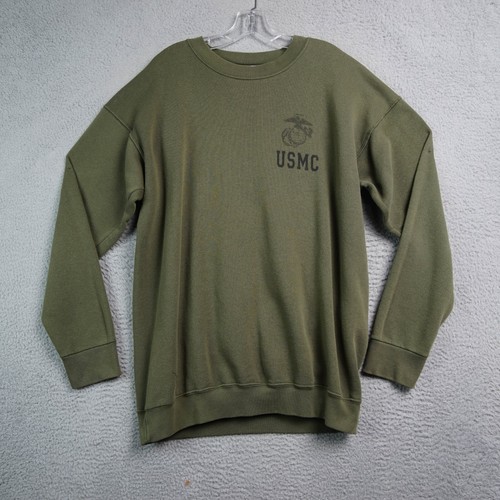 USMC Sweatshirt Mens Medium Army Green Marine Logo Front Long Sleeve