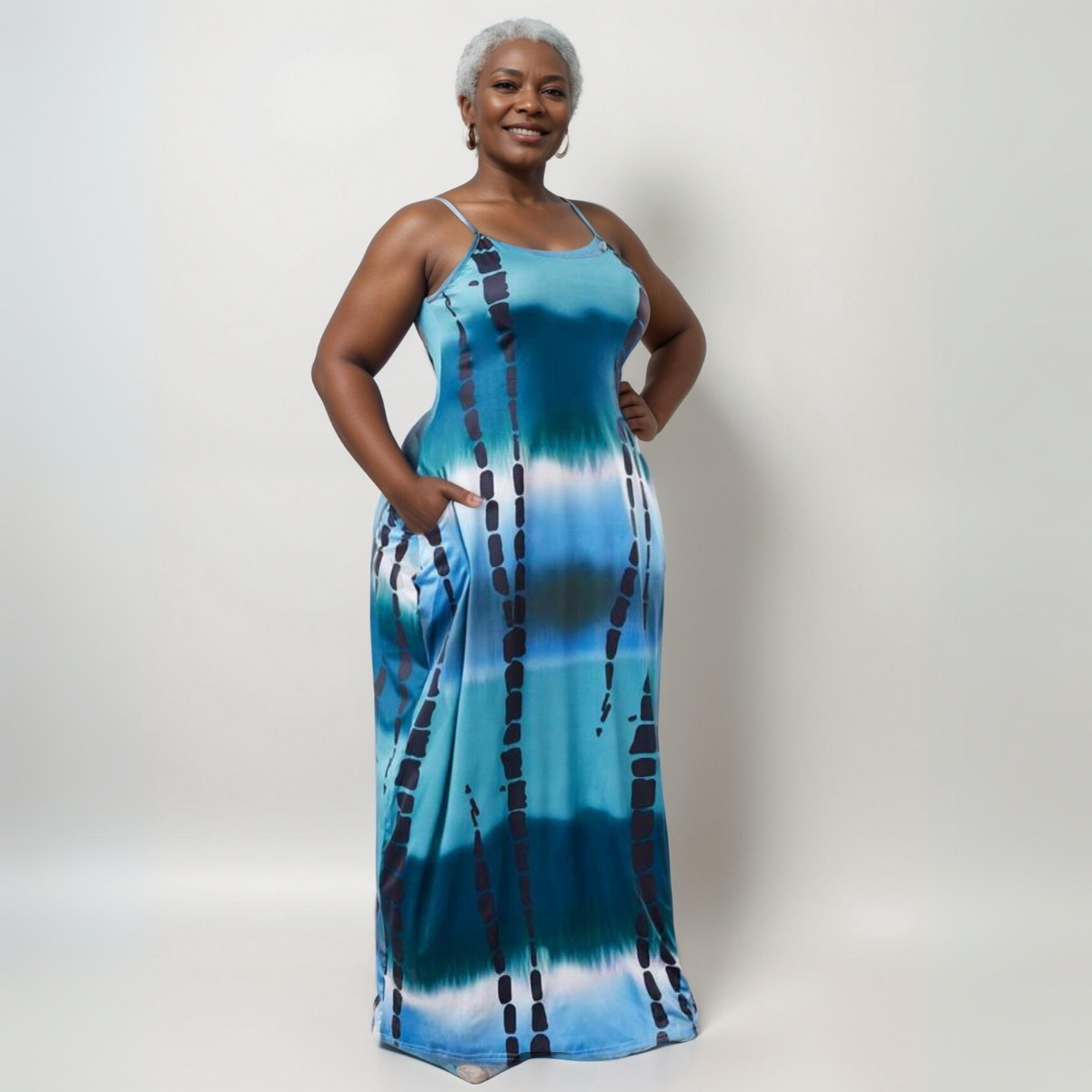 princess polly baby blue dress Eka Women's Black Tie-Dye Long Dress 1026-22237- Trendyol main image 1