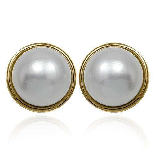 14k Solid Yellow Gold Genuine Mother of Pearl Button Stud Earrings #E1665 ..
