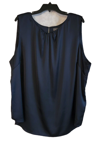 THE LIMITED Sleeveless Blue Satin Button Back Career Blouse Top Plus Size 2X