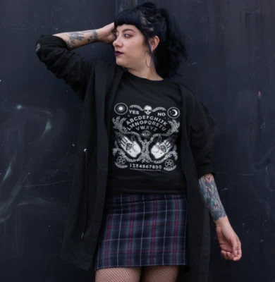 Ouija Board T Shirt - Satanique Pentagramme Gothique Occulte Spirit Board - Photo 1/2