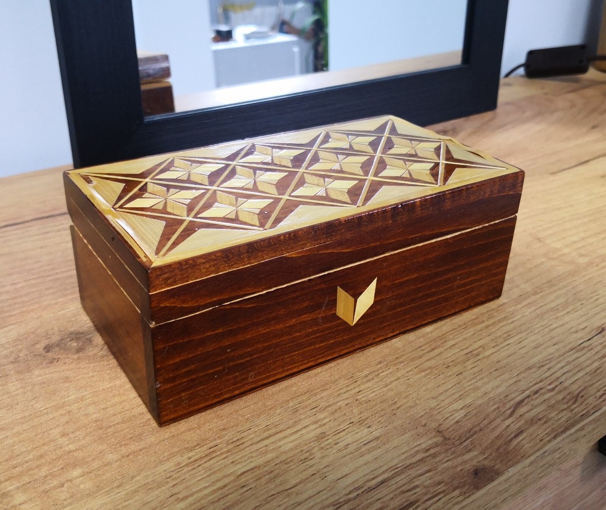 Vintage jewelry box made of natural wood Made in USSR Soviet
