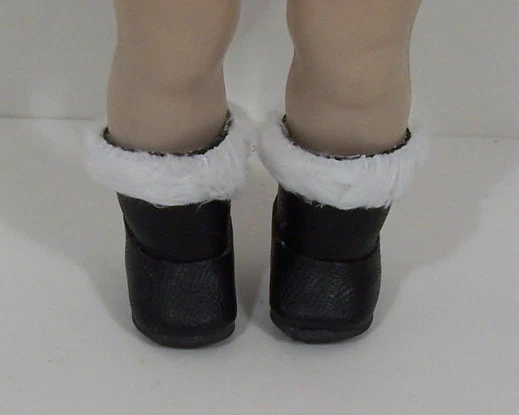 BLACK Snow Santa Boots w Faux Fur Doll Shoes For 8