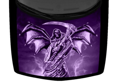Winged Grim Reaper Smokey Scythe Truck Hood Wrap Vinyl Car Graphic Purple Decal