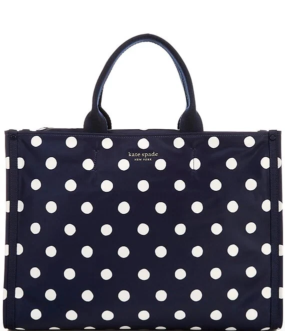 Borsa a pois nuova con etichette $258 Kate Spade XLarge PXR00463 Rich Navy Multi blu bianco