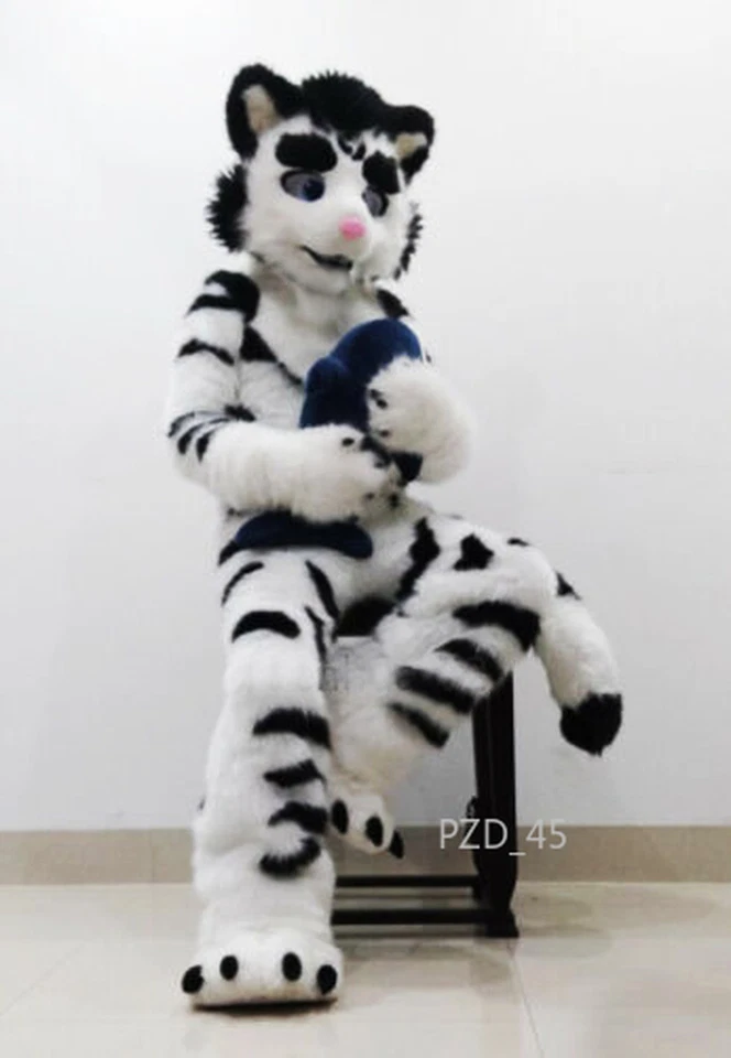 Halloween Long Fur Husky Dog Fox Fursuit Mascot Costume Suit Cosplay Dress #396 - Image 2 of 3