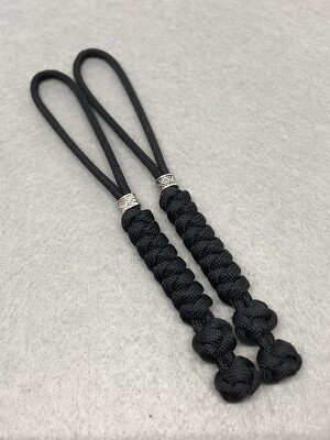 550 Paracord Knife Lanyard 2pk Jet Black Snake Knot With Metal Bead
