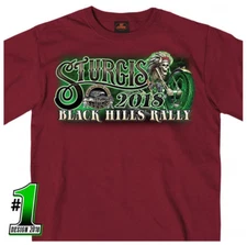2018 Sturgis Motorcycle Rally Skeleton Rider Maroon T-Shirt #1689