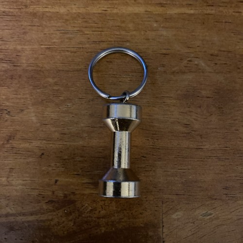Vintage Gold Tone Metal Keychain Weight lifting Barbell Dumbbell Body Building - 第 1/4 張圖片