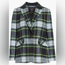 Helene Berman - Boxy Plaid One Button 2 Pocket Blazer - Sz. Small - Blue Green