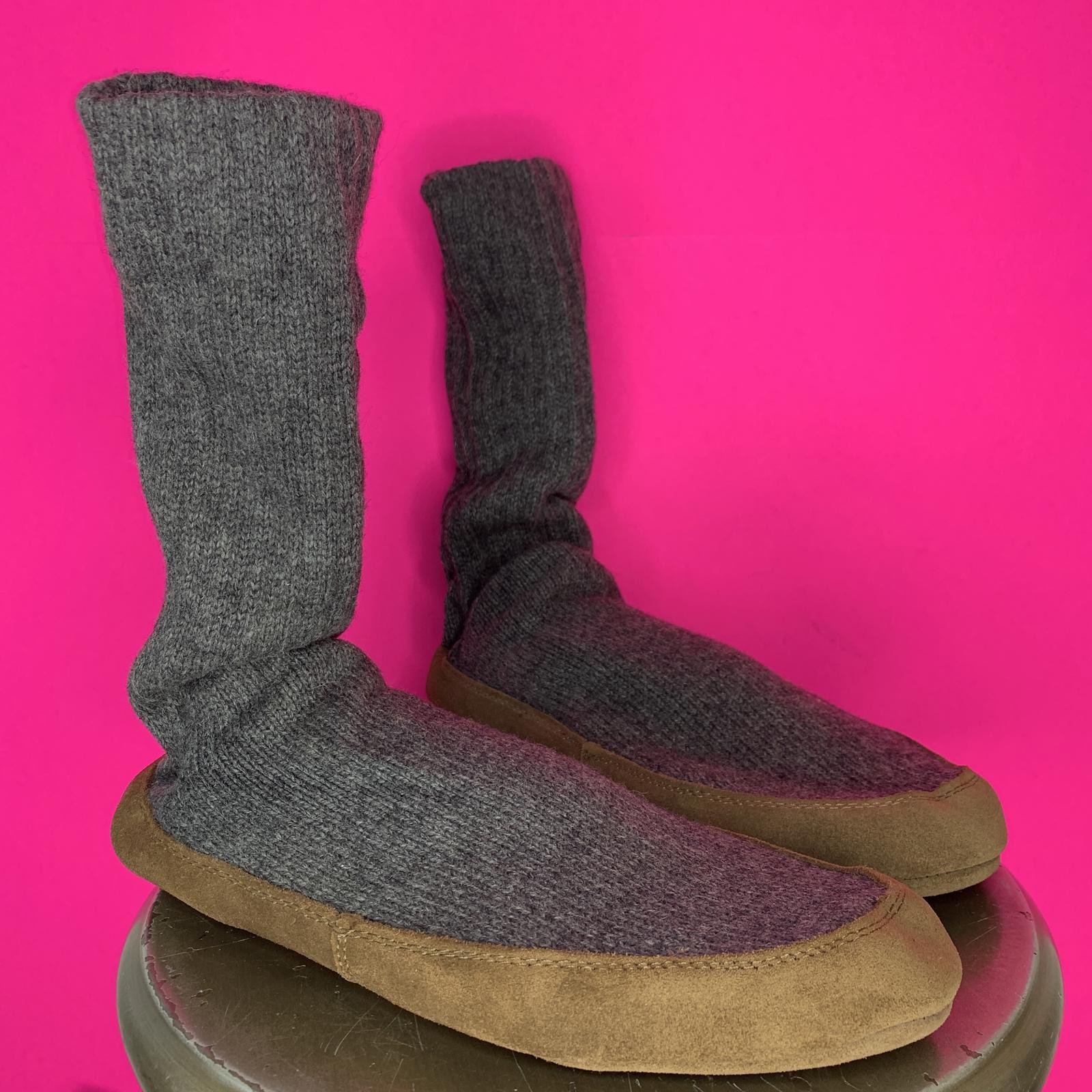 SAOLA L.L. Calzino ciabatta Bean grigio lana marrone suola scamosciata taglia L 10 5 11 5