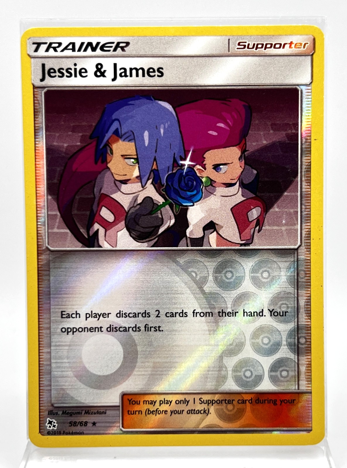 Jessie & James Reverse Holo 58/68 Pokémon Card Hidden Fates 2019 LP