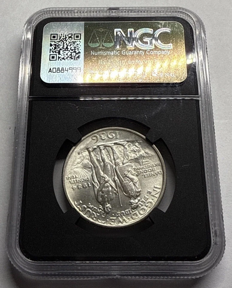 1936-S Daniel Boone Commemorative Silver Half Dollar 50C Coin NGC MS66 VaultBox - Image 2 of 4