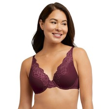 NWT Bali One Smooth U Comfort Stretch Lace Underwire Bra Sz 36C Maroon DF0084