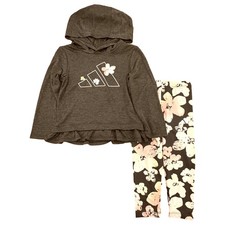 Adidas Toddler Girls Black Hooded Shirt  Floral Print Leggings Athletic Set 2T