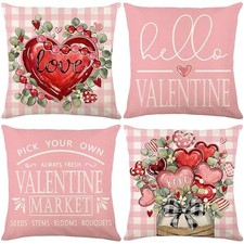Valentines Day Throw Pillow Covers 18x18 inch Set 18" x 18" Pack of 4 Style 1